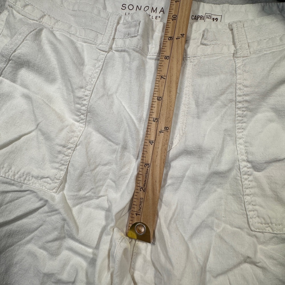 Sonoma Life Style Women's Capri Pants Size 12 White Linen Blend‎ Casual Summer - Picture 8 of 8